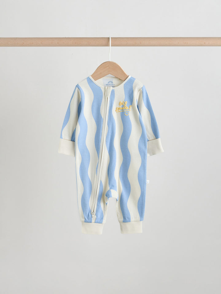 Yellow/Blue Sunshine Two Way Zip Baby Sleepsuits 3 Pack (0mths-3yrs)