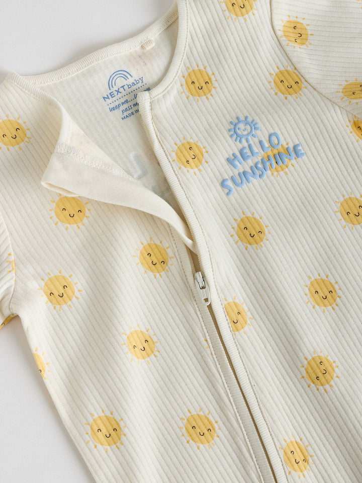 Yellow/Blue Sunshine Two Way Zip Baby Sleepsuits 3 Pack (0mths-3yrs)