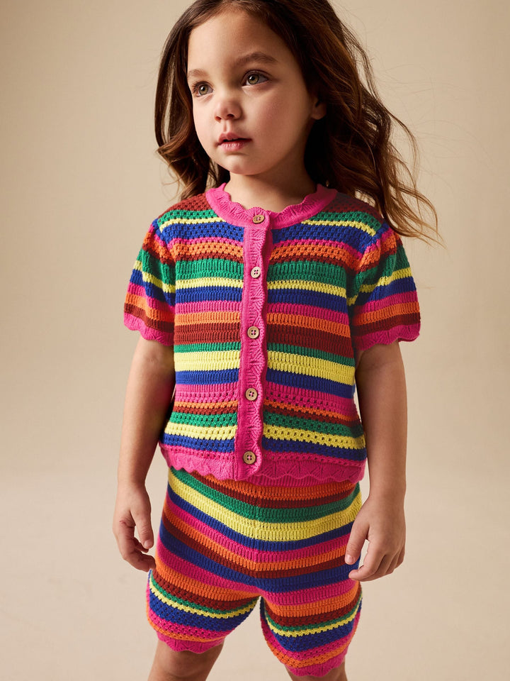 Bright Stripe Knitted Shorts And Cardigan Set (3mths-7yrs)