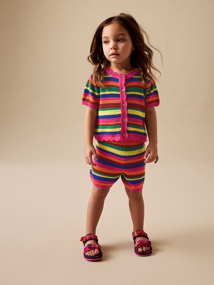 Bright Stripe Knitted Shorts And Cardigan Set (3mths-7yrs)