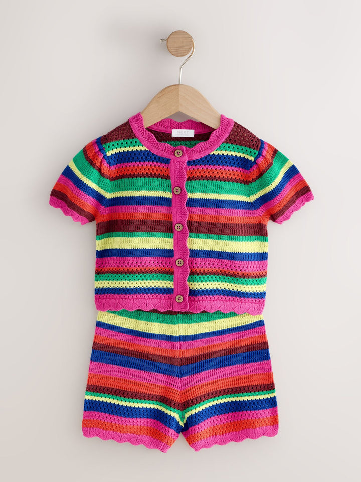 Bright Stripe Knitted Shorts And Cardigan Set (3mths-7yrs)