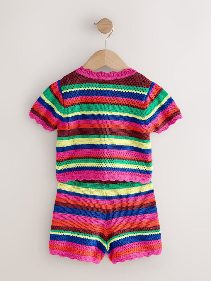 Bright Stripe Knitted Shorts And Cardigan Set (3mths-7yrs)