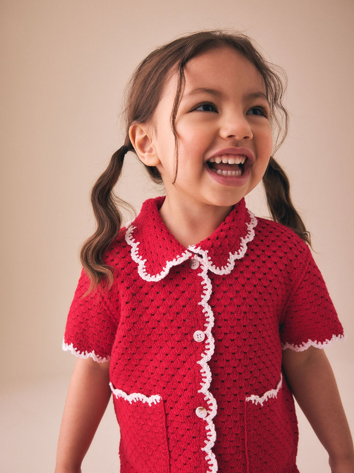 Red Scallop Edge Crochet Set (3mths-7yrs)
