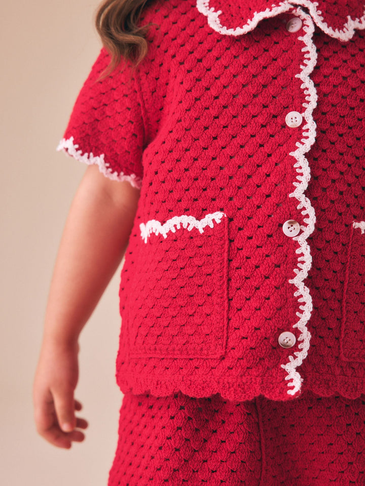 Red Scallop Edge Crochet Set (3mths-7yrs)