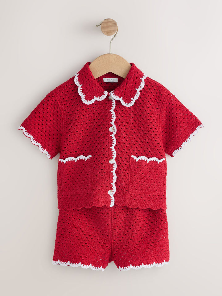 Red Scallop Edge Crochet Set (3mths-7yrs)