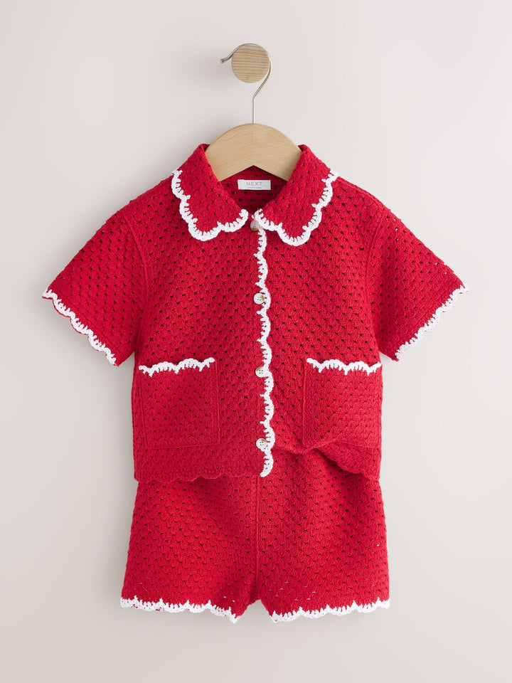 Red Scallop Edge Crochet Set (3mths-7yrs)