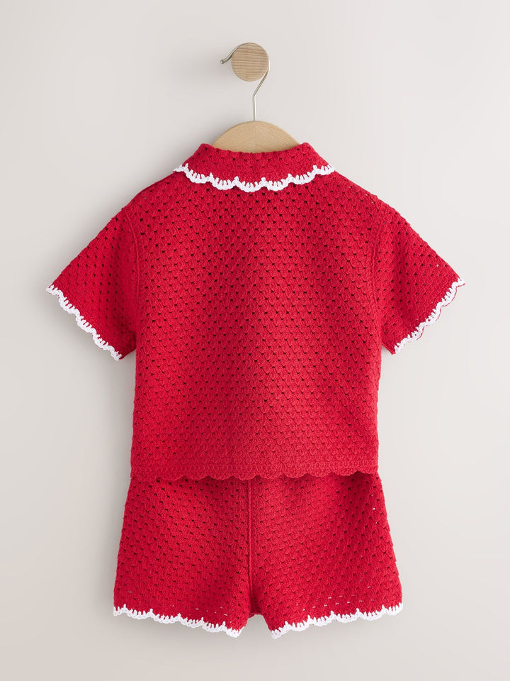 Red Scallop Edge Crochet Set (3mths-7yrs)