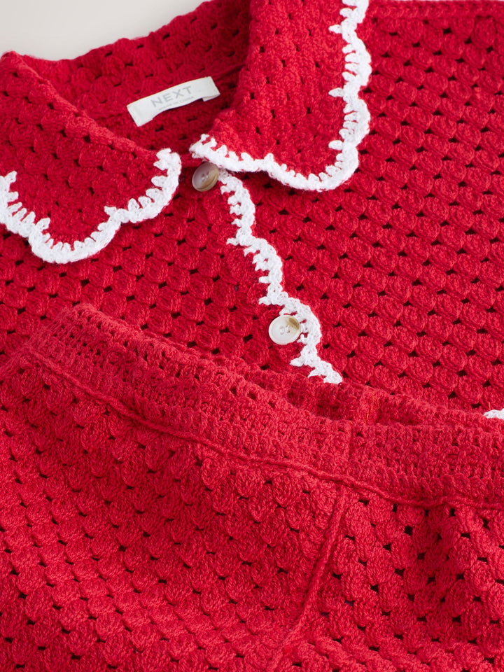 Red Scallop Edge Crochet Set (3mths-7yrs)