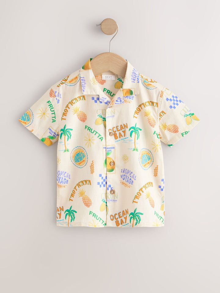 Ecru All Over Print Short Sleeve Revere Collar Printed Shirt (3mths-7yrs)