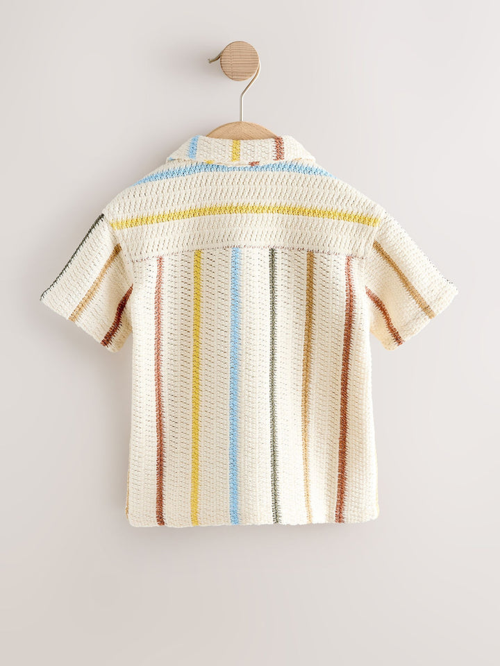 Ecru Striped Short Sleeve Revere Collar Textured Shirt (3mths-7yrs)
