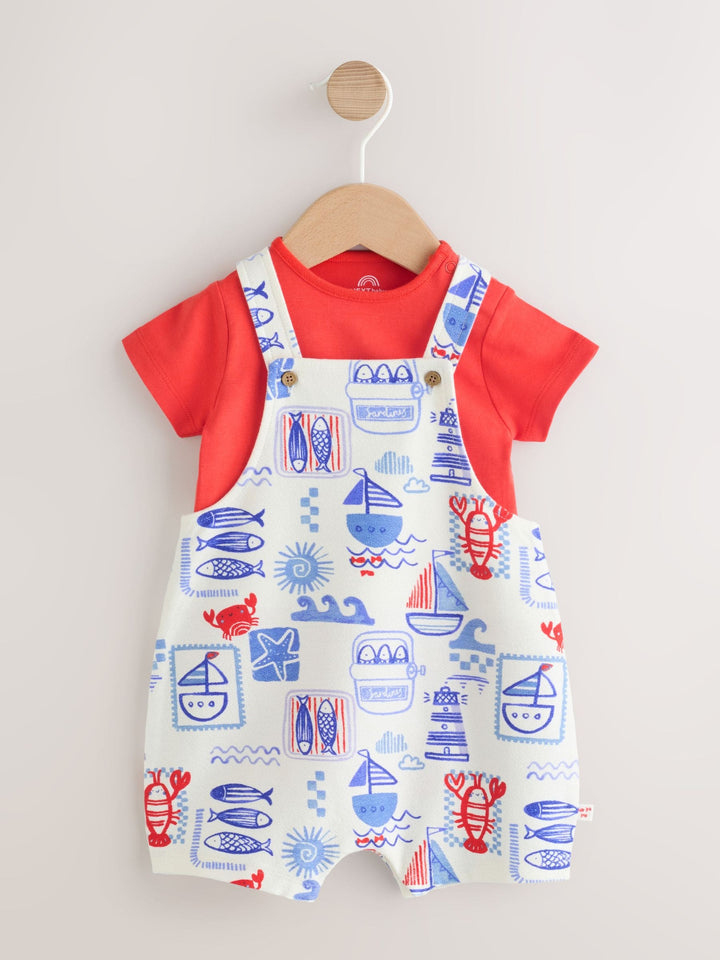 Red Nautical Jersey Dungarees and Bodysuit Baby Set (0mths-2yrs)