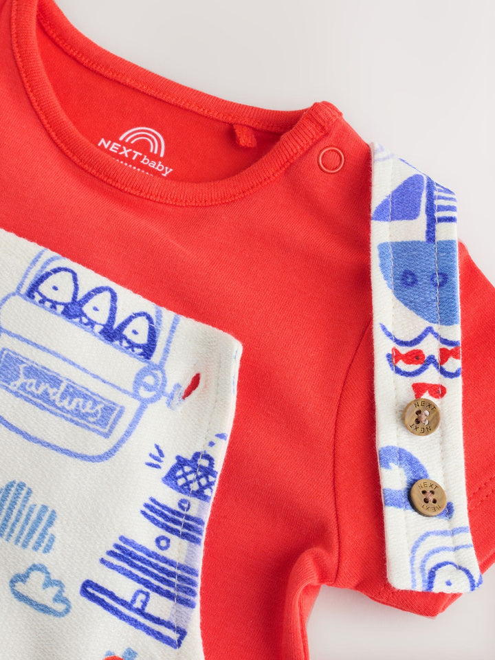 Red Nautical Jersey Dungarees and Bodysuit Baby Set (0mths-2yrs)