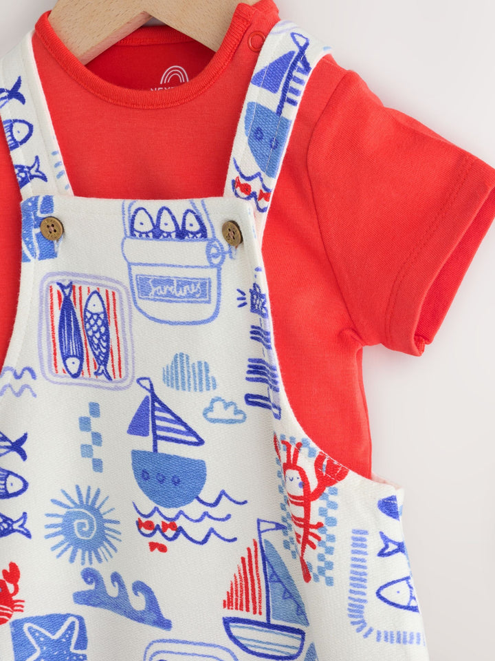 Red Nautical Jersey Dungarees and Bodysuit Baby Set (0mths-2yrs)
