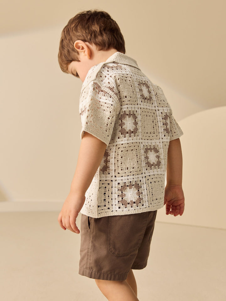 Neutral Bear Crochet Knitted Short Sleeve Shirt (12mths-10yrs)