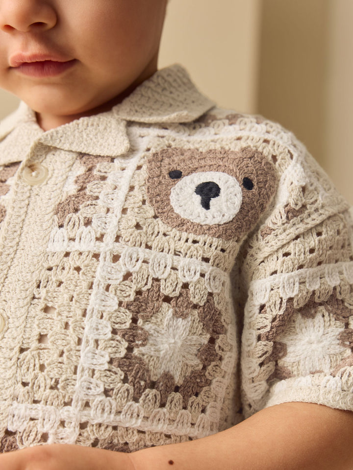 Neutral Bear Crochet Knitted Short Sleeve Shirt (12mths-10yrs)