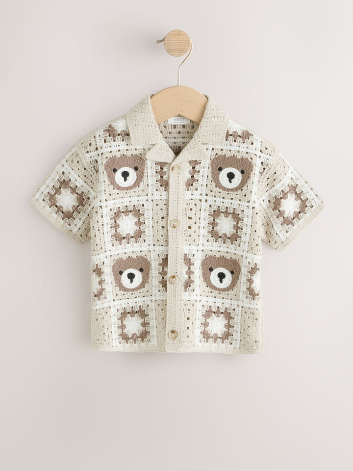Neutral Bear Crochet Knitted Short Sleeve Shirt (12mths-10yrs)