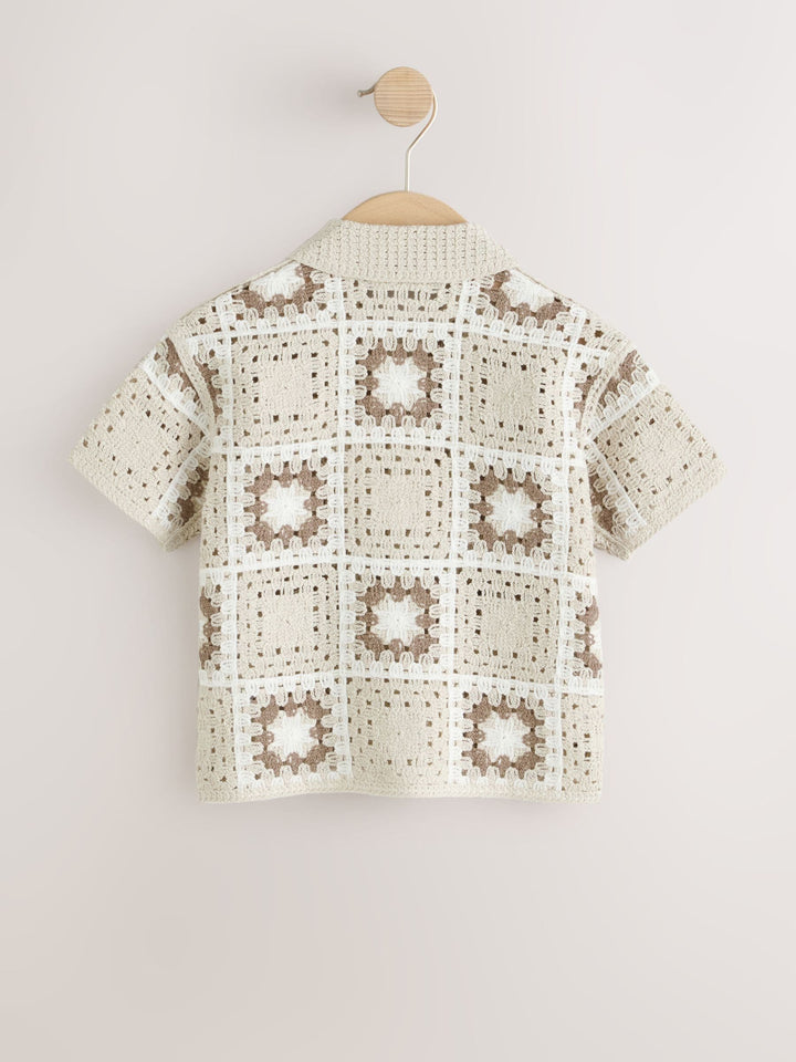 Neutral Bear Crochet Knitted Short Sleeve Shirt (12mths-10yrs)