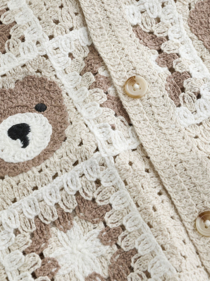 Neutral Bear Crochet Knitted Short Sleeve Shirt (12mths-10yrs)