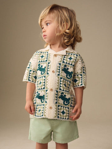 Green Lizard Crochet Knitted Short Sleeve Shirt (12mths-10yrs)