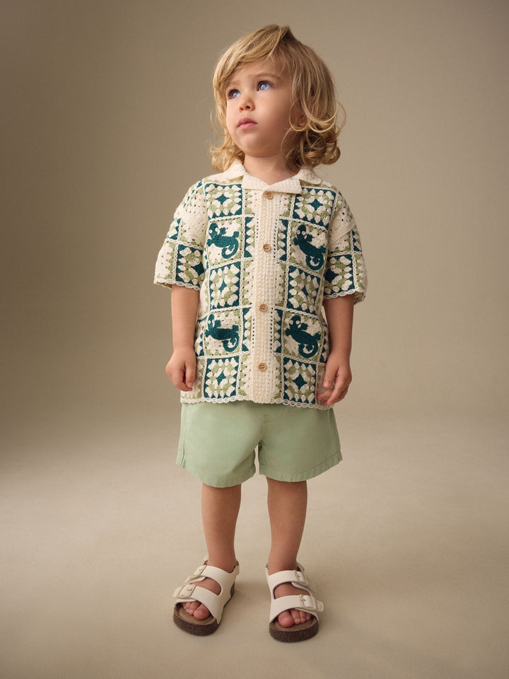 Green Lizard Crochet Knitted Short Sleeve Shirt (12mths-10yrs)