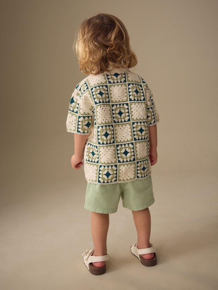 Green Lizard Crochet Knitted Short Sleeve Shirt (12mths-10yrs)