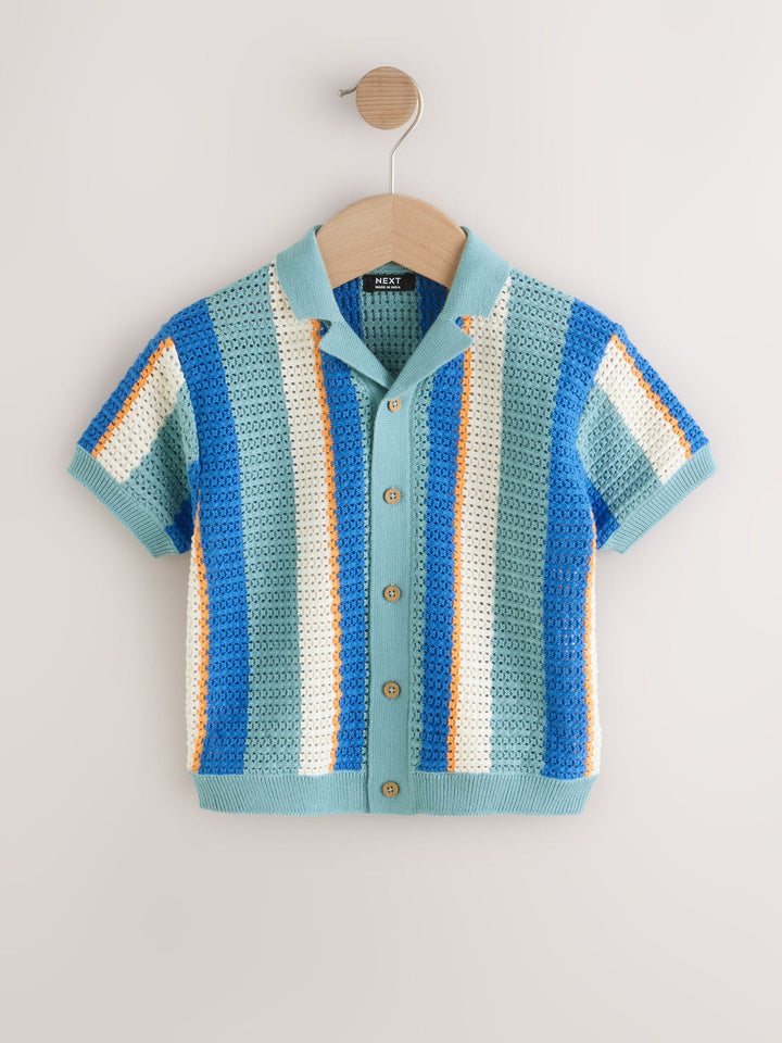 Blue Knitted Stripe Polo Shirt (3mths-7yrs)