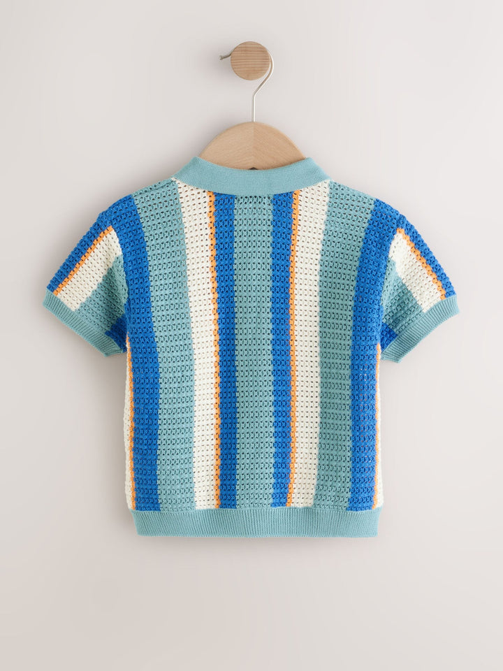 Blue Knitted Stripe Polo Shirt (3mths-7yrs)