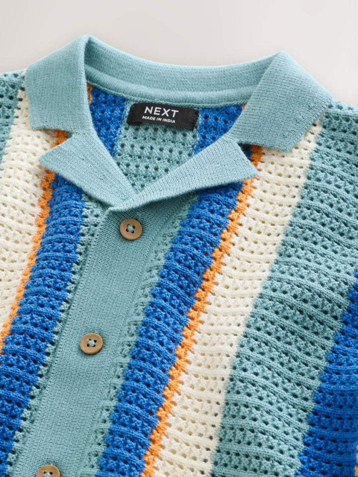 Blue Knitted Stripe Polo Shirt (3mths-7yrs)