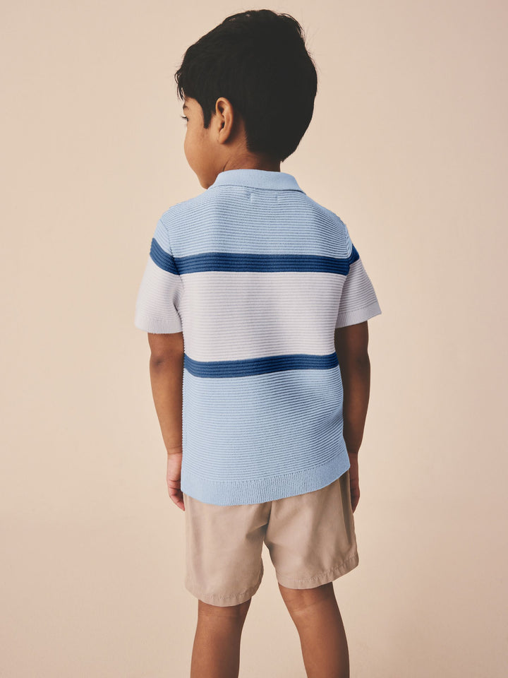 Blue Colourblock Knitted Zip Neck Polo Shirt (3mths-7yrs)