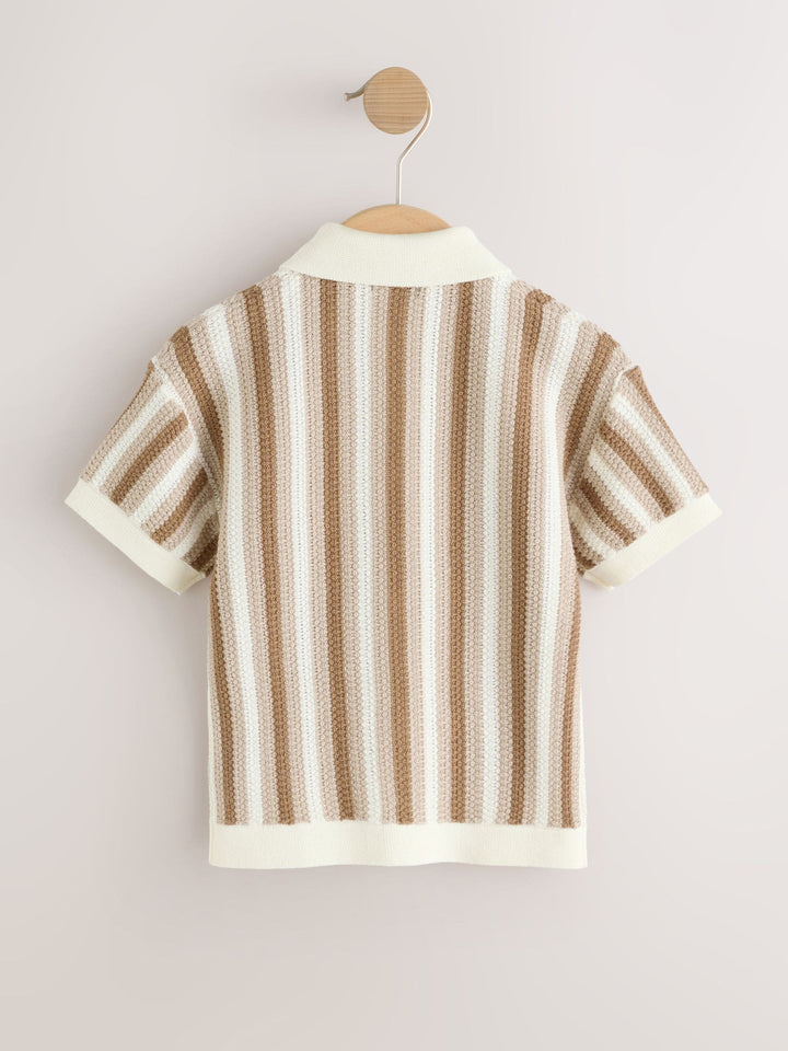 Neutral Knitted Stripe Polo Shirt (3mths-7yrs)