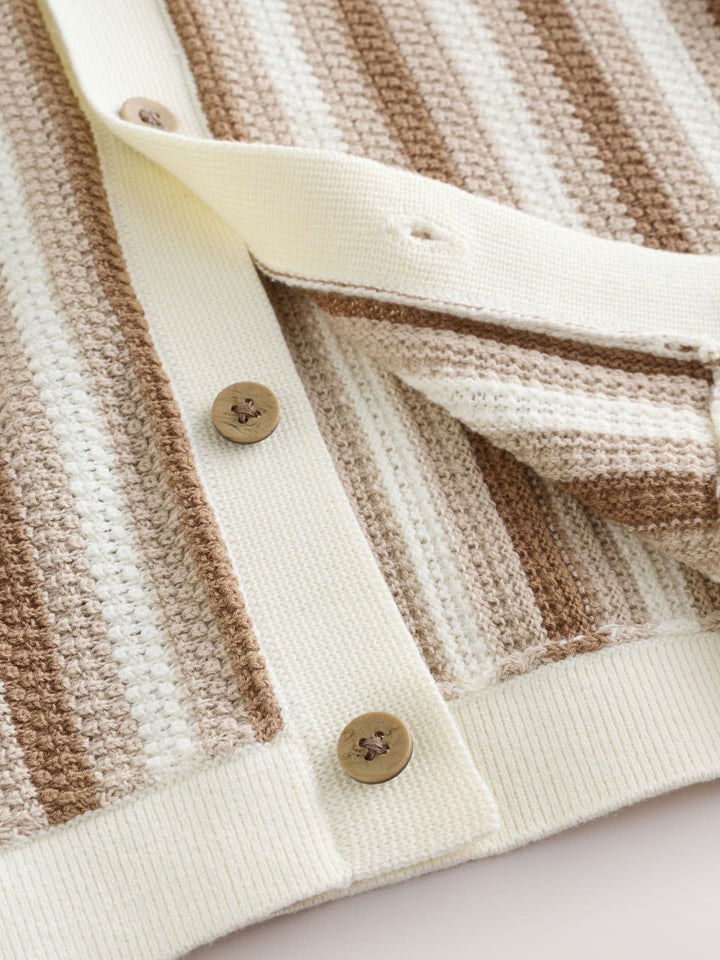 Neutral Knitted Stripe Polo Shirt (3mths-7yrs)