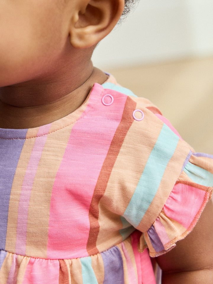 White Floral/ Pink Stripe Baby Short Sleeve Dresse 2 Pack (0mths-3yrs)