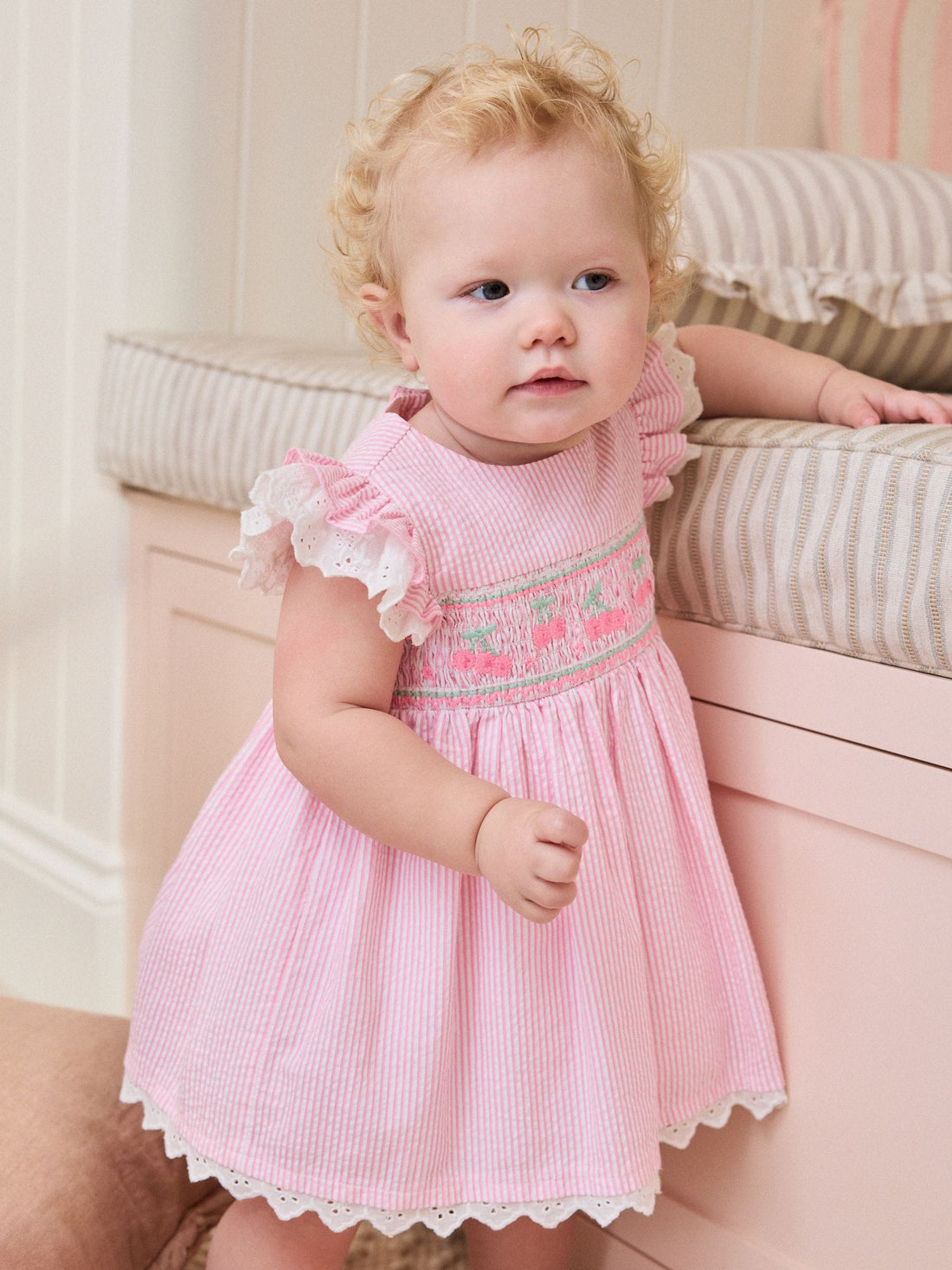 Pink Stripe Woven Baby Dress and Knickers Set 2 Piece (0mths-2yrs)