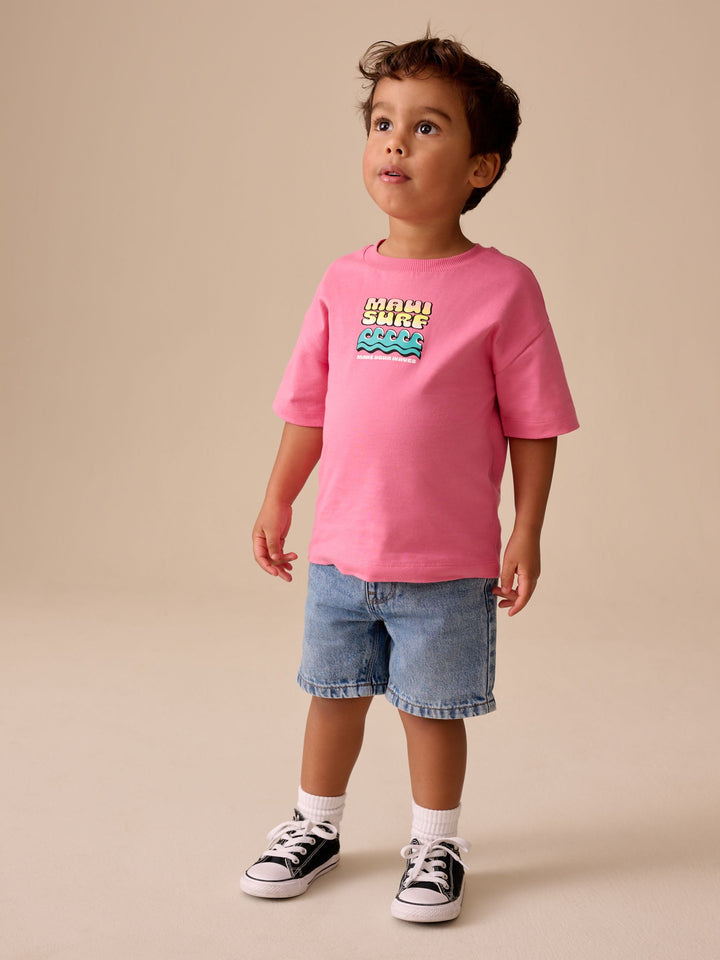 Pink Surfboard Short Sleeve Back Print T-Shirt (3mths-7yrs)