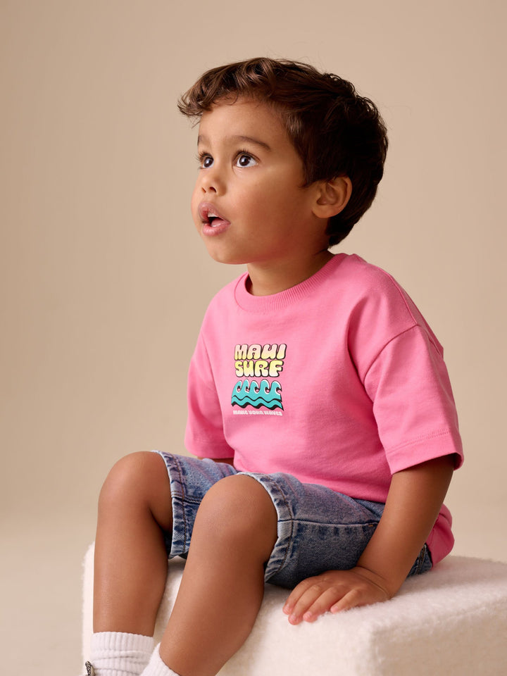 Pink Surfboard Short Sleeve Back Print T-Shirt (3mths-7yrs)