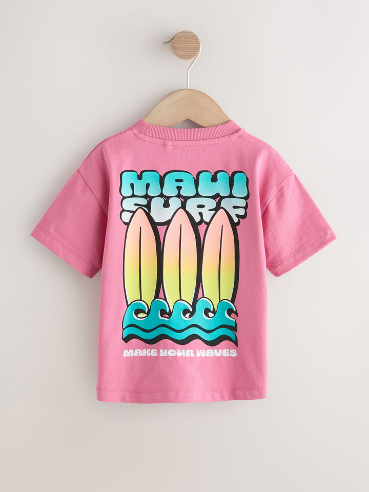 Pink Surfboard Short Sleeve Back Print T-Shirt (3mths-7yrs)