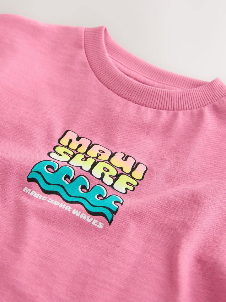 Pink Surfboard Short Sleeve Back Print T-Shirt (3mths-7yrs)