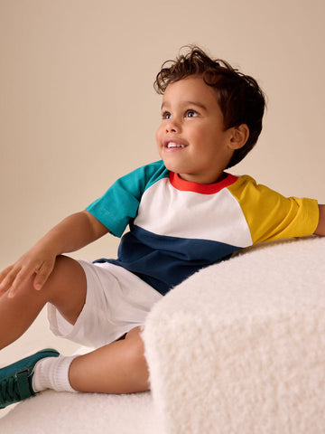 Navy/Blue/Yellow Short Sleeve Colourblock T-Shirt (3mths-7yrs)