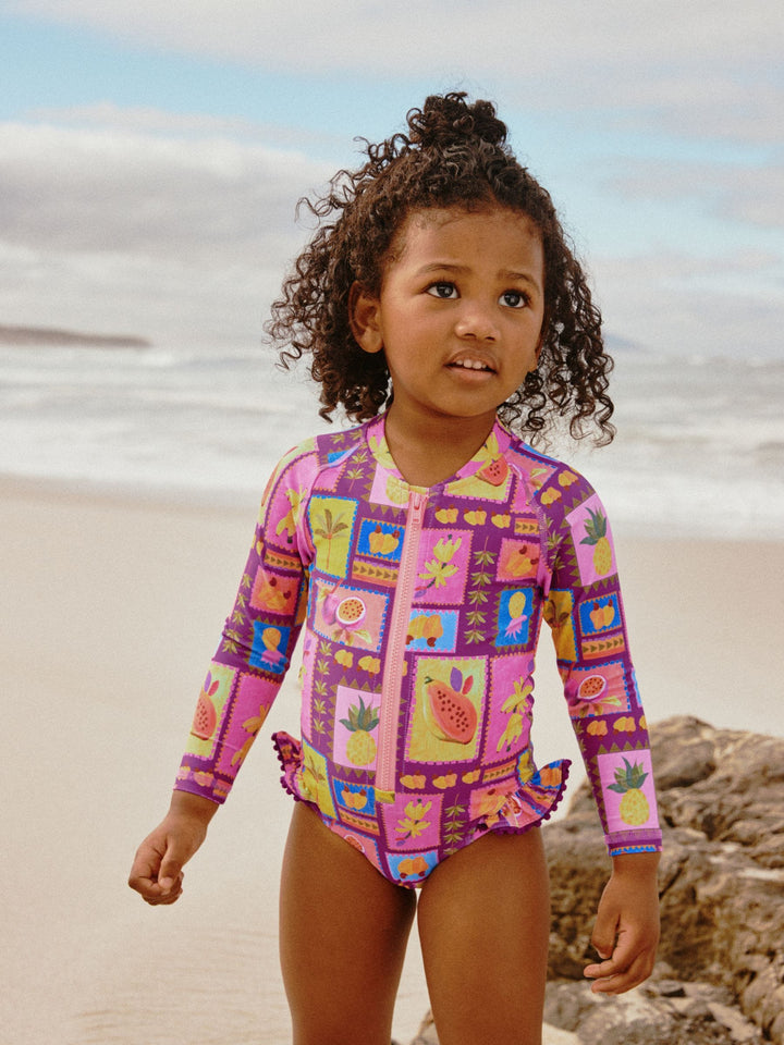 Purple/Orange Tropical Sunsafe Long Sleeve Swimsuit (3mths-7yrs)