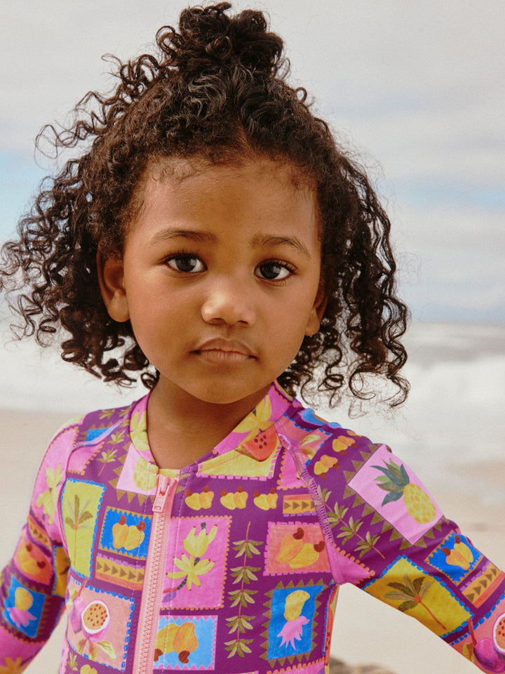 Purple/Orange Tropical Sunsafe Long Sleeve Swimsuit (3mths-7yrs)