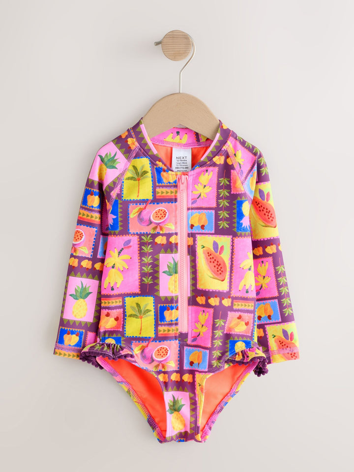 Purple/Orange Tropical Sunsafe Long Sleeve Swimsuit (3mths-7yrs)