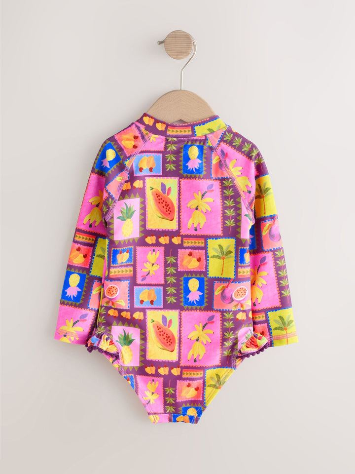 Purple/Orange Tropical Sunsafe Long Sleeve Swimsuit (3mths-7yrs)