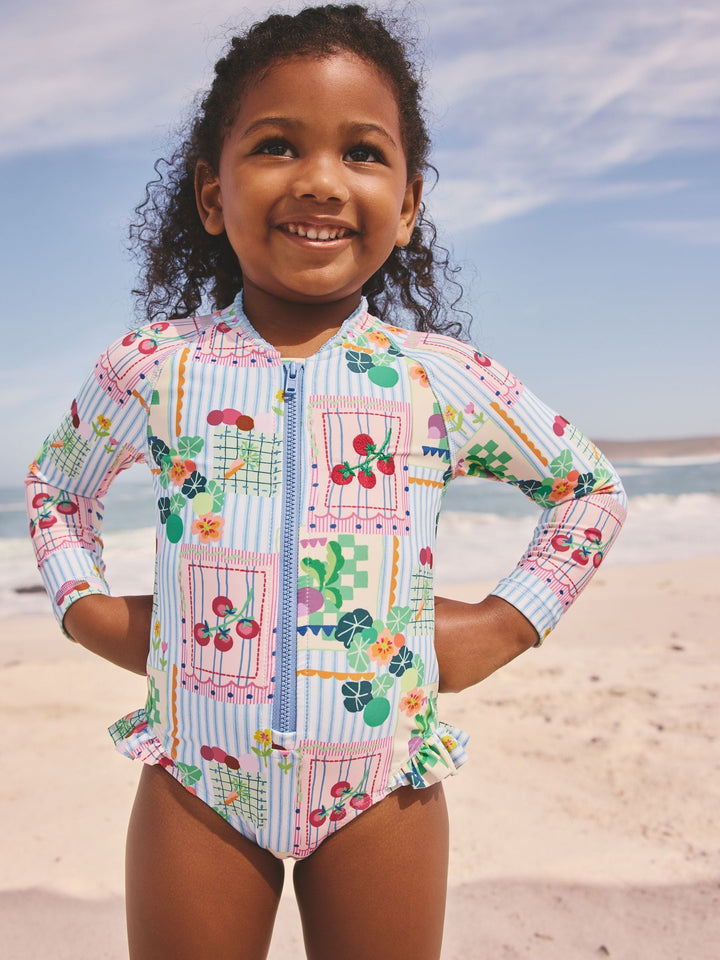 Blue Stripe Vegetable Print Sunsafe Long Sleeve Swimsuit (9 Months - 10 Years)