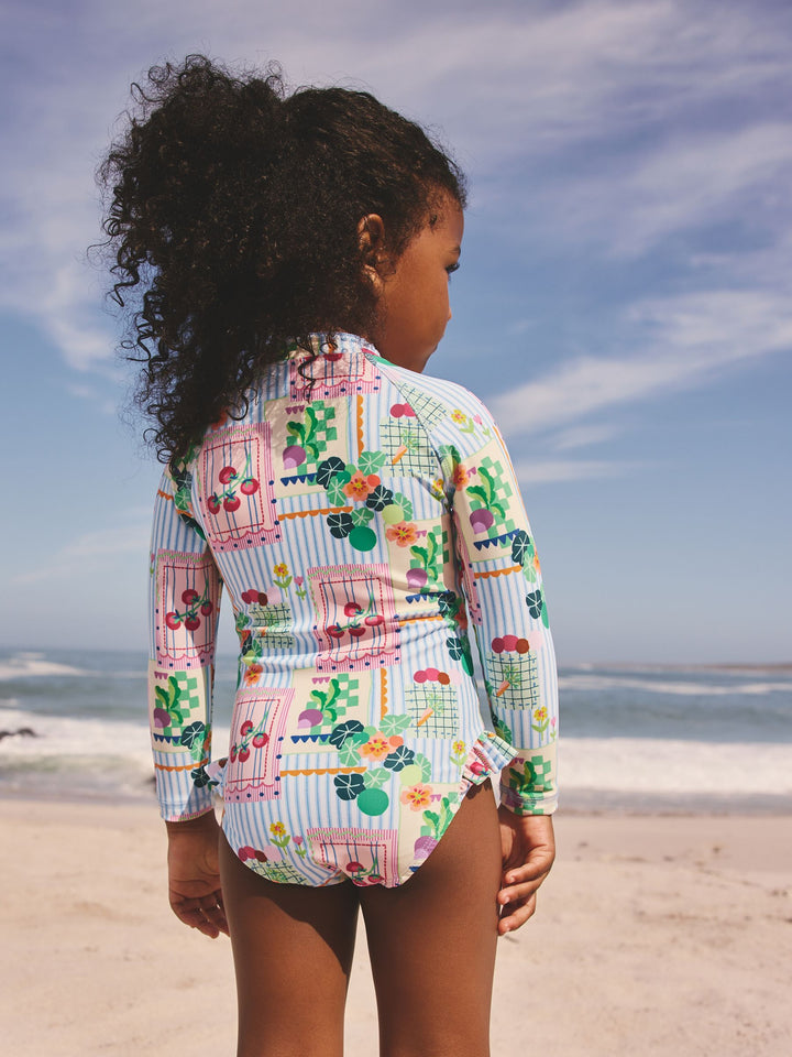 Blue Stripe Vegetable Print Sunsafe Long Sleeve Swimsuit (9 Months - 10 Years)