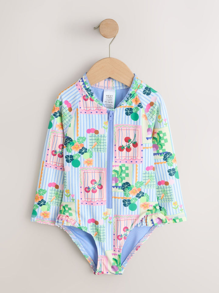 Blue Stripe Vegetable Print Sunsafe Long Sleeve Swimsuit (9 Months - 10 Years)