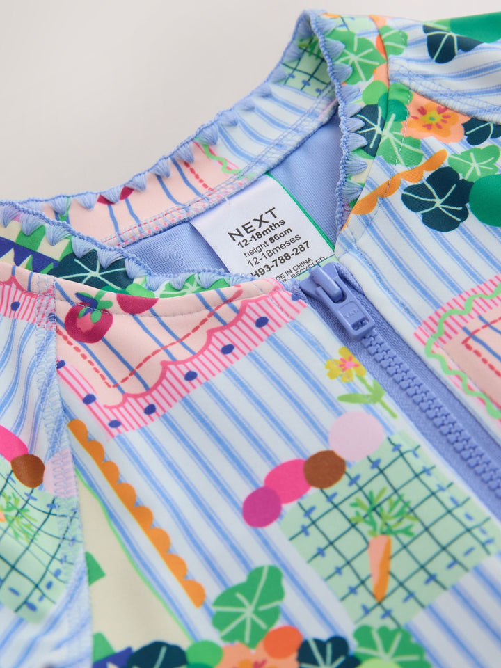 Blue Stripe Vegetable Print Sunsafe Long Sleeve Swimsuit (9 Months - 10 Years)