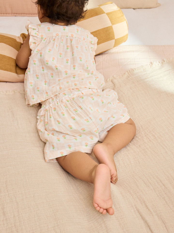 Ecru Pink Floral Woven Baby Top and Shorts Set 2 Piece (0mths-2yrs)