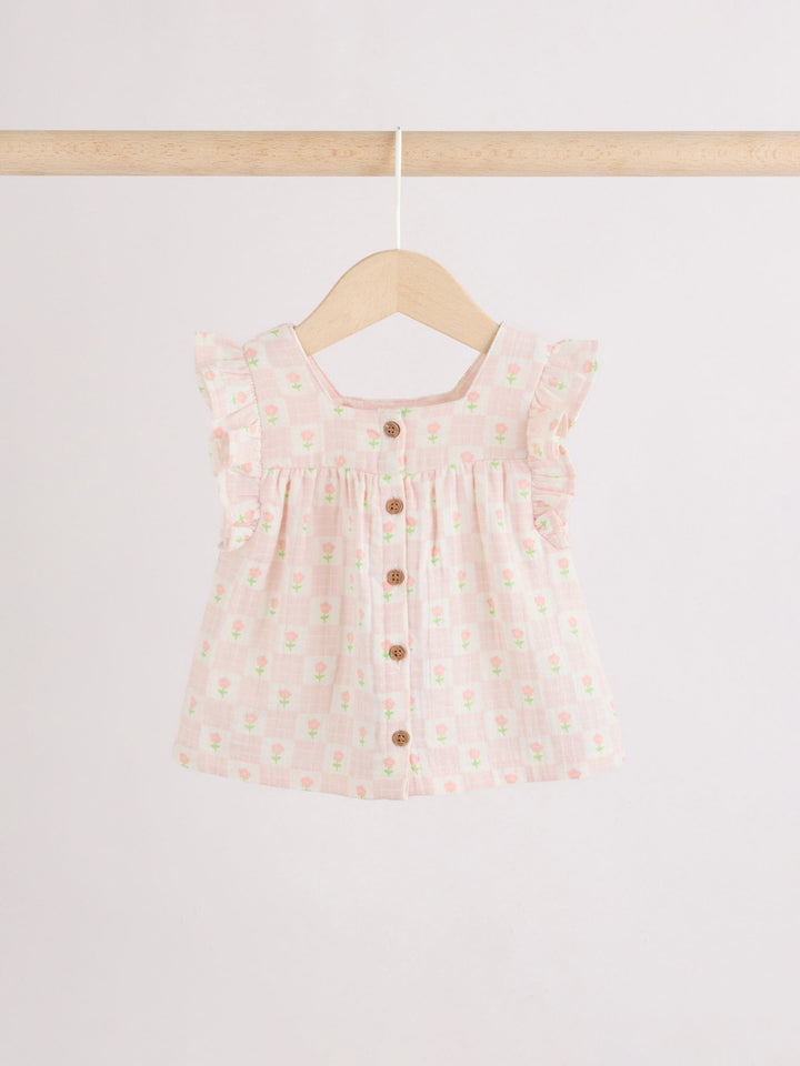 Ecru Pink Floral Woven Baby Top and Shorts Set 2 Piece (0mths-2yrs)