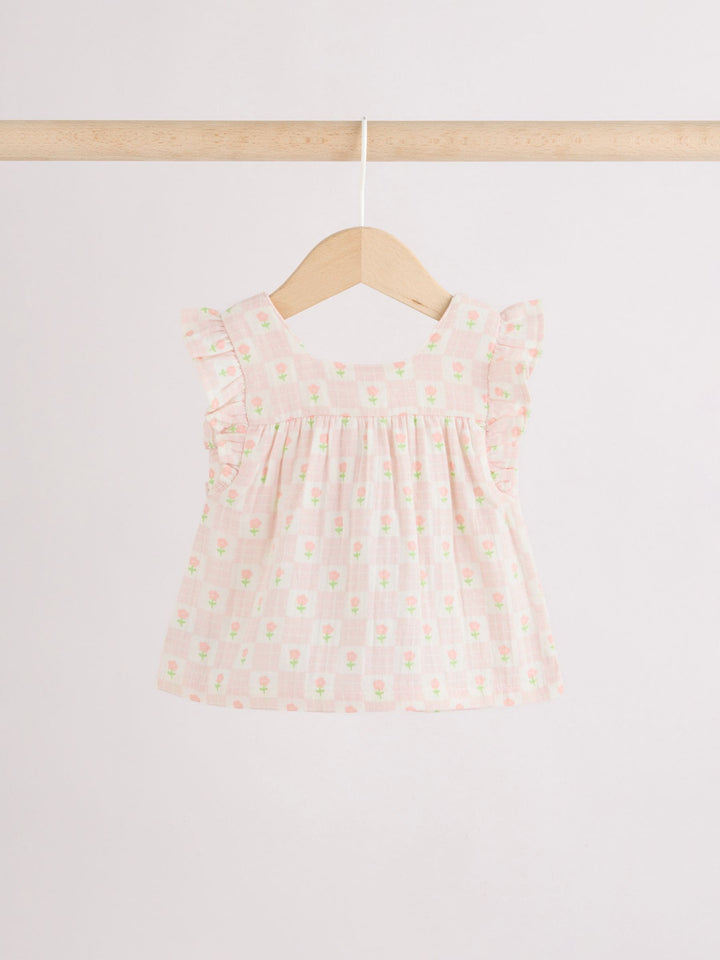 Ecru Pink Floral Woven Baby Top and Shorts Set 2 Piece (0mths-2yrs)