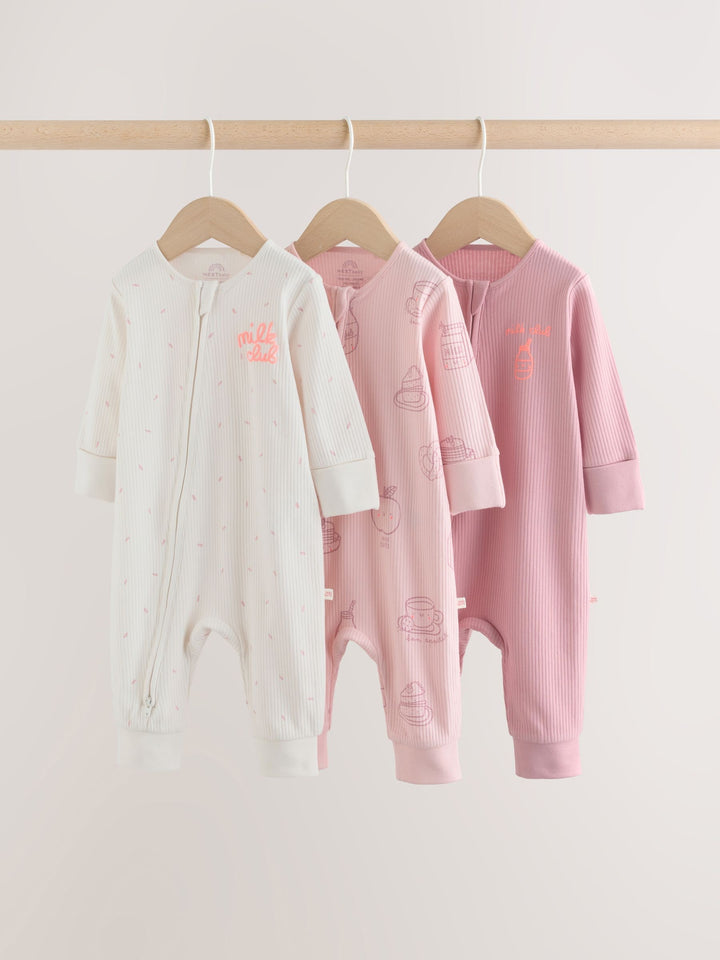 Pink Two Way Zip Baby Sleepsuits 3 Pack (0mths-3yrs)